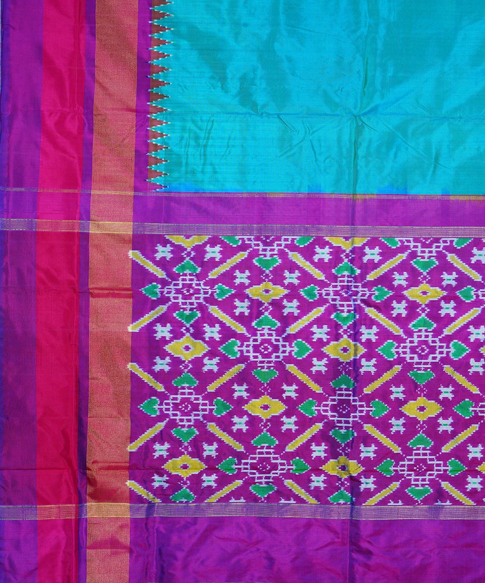 Sky blue purple handwoven silk pochampally ikat saree