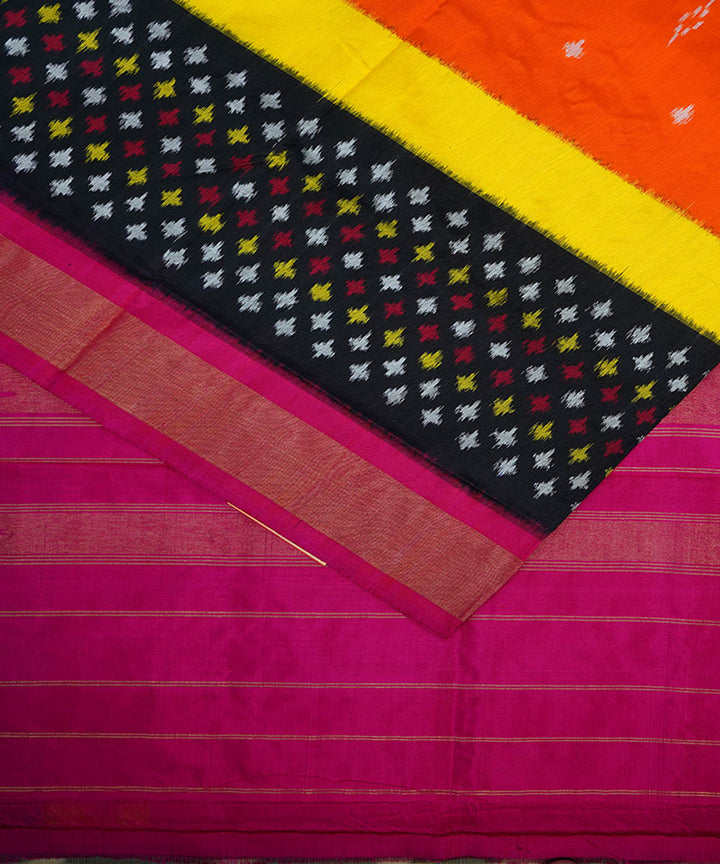 Orange pink handwoven silk pochampally ikat saree