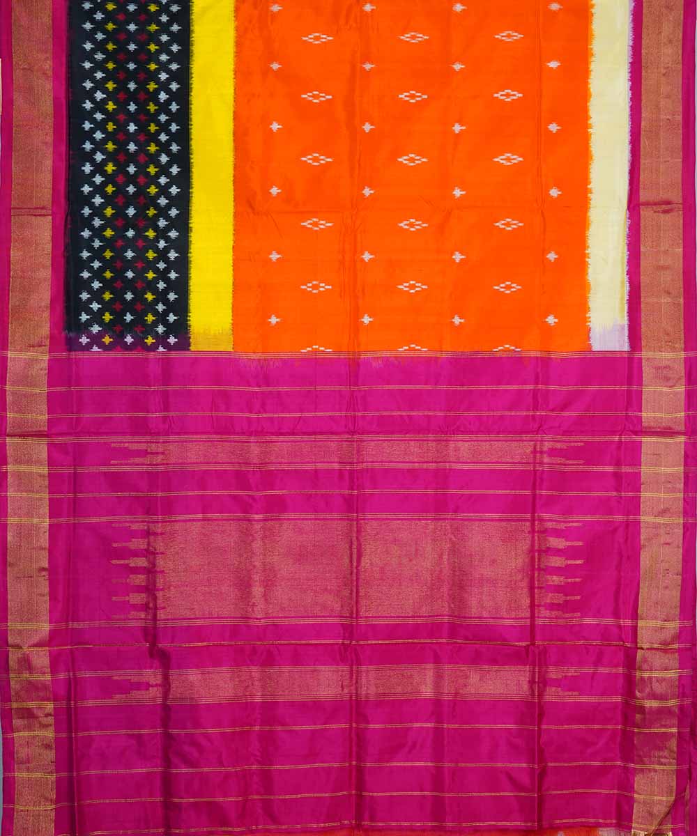 Orange pink handwoven silk pochampally ikat saree