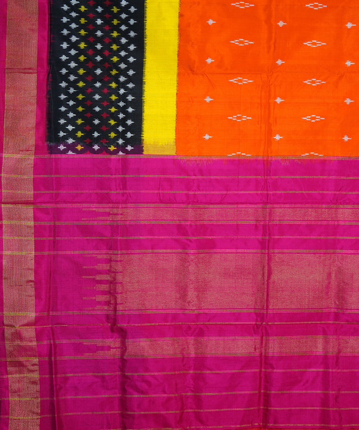 Orange pink handwoven silk pochampally ikat saree