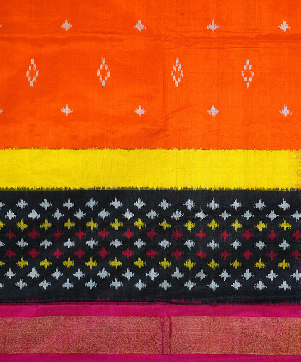 Orange pink handwoven silk pochampally ikat saree