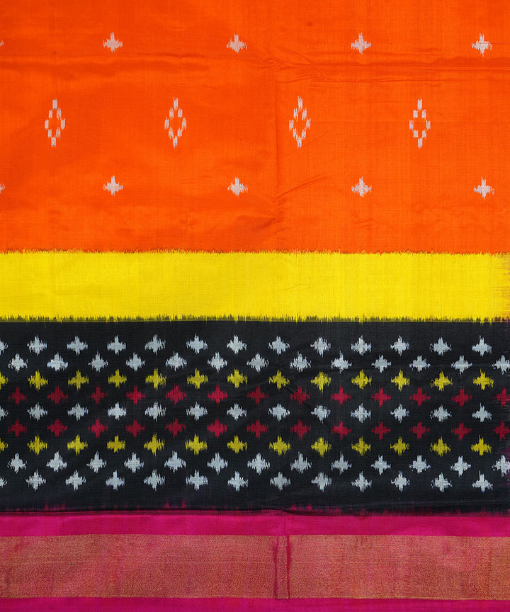 Orange pink handwoven silk pochampally ikat saree