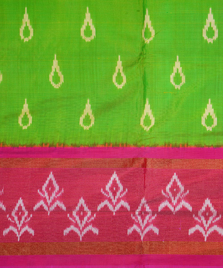 Parrot green pink handwoven silk pochampally ikat saree