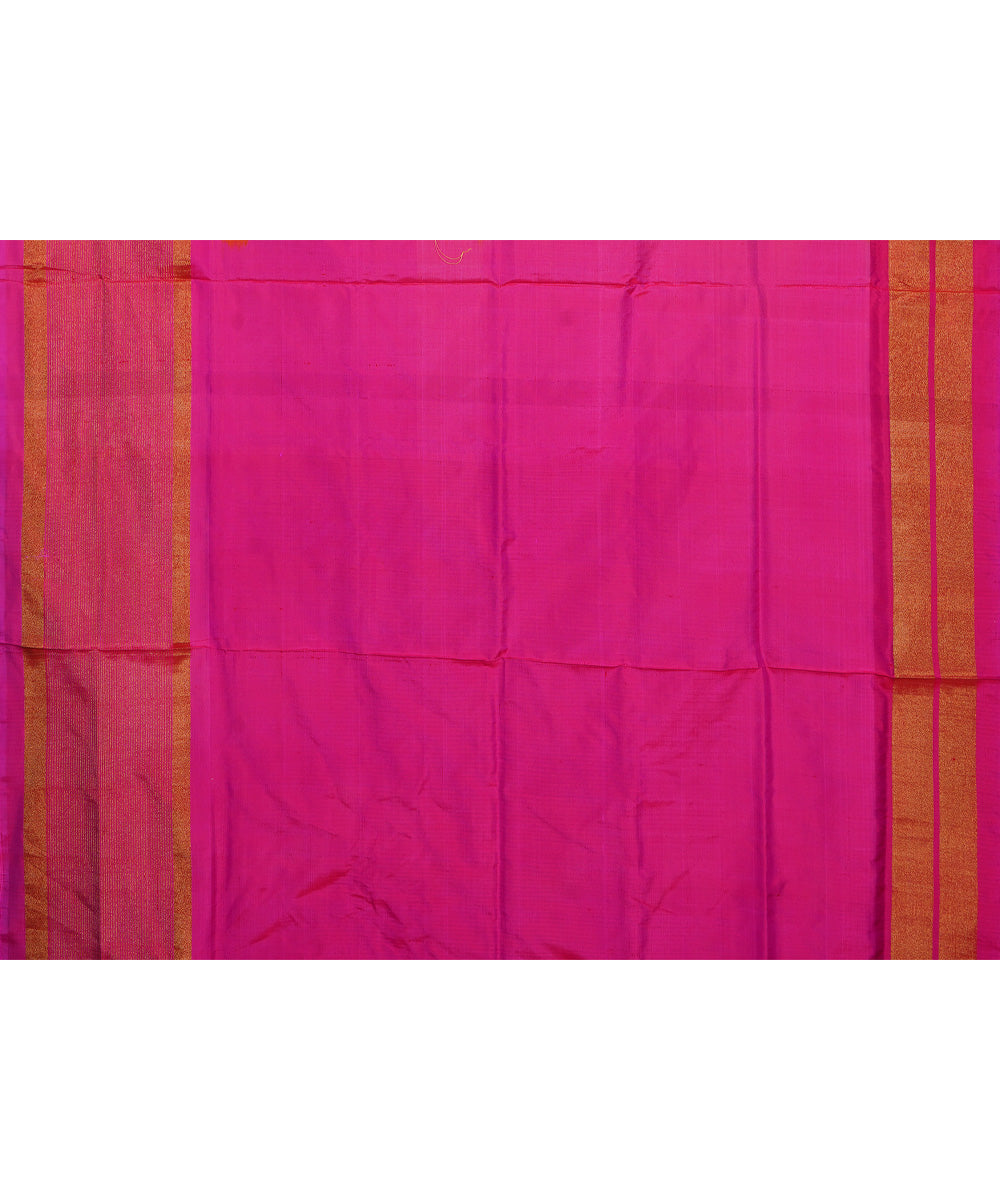 Parrot green pink handwoven silk pochampally ikat saree