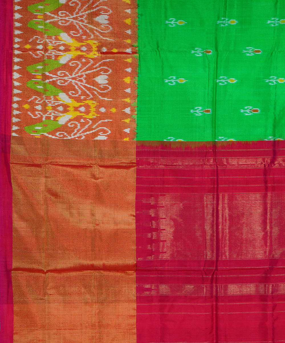 Light green pink handwoven silk pochampally ikat saree