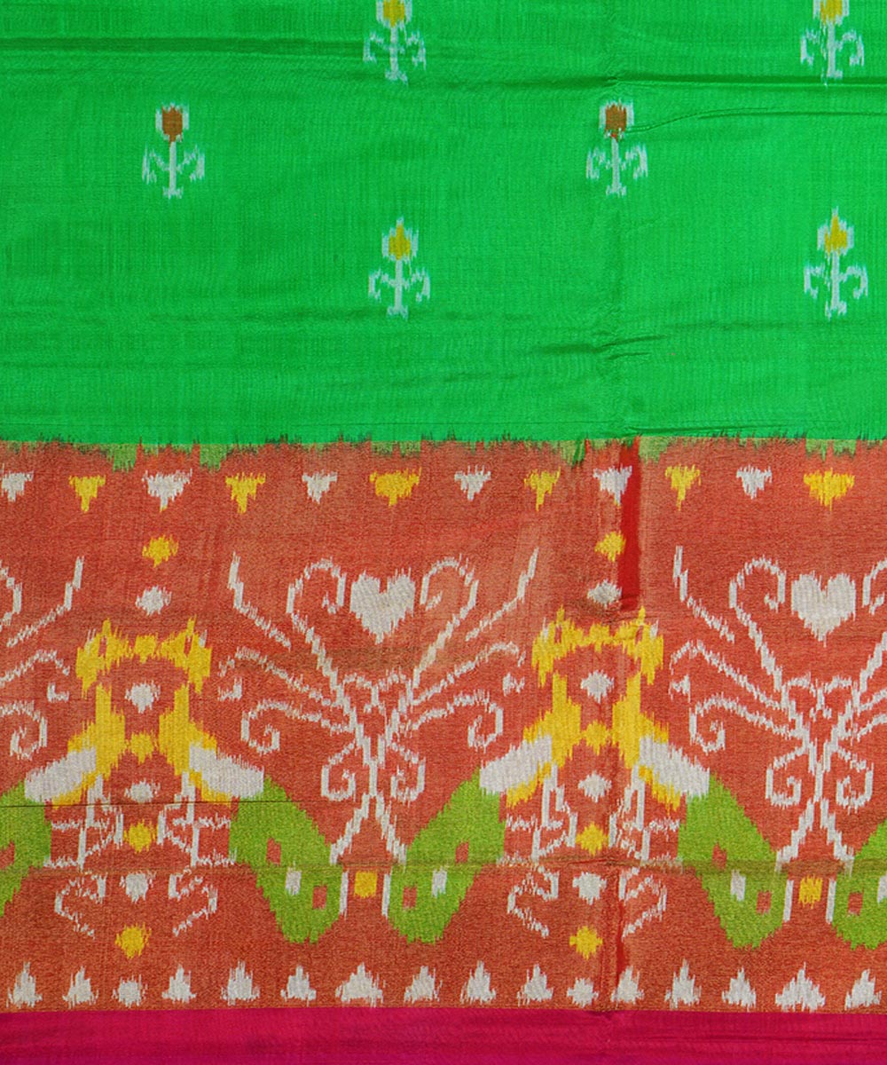 Light green pink handwoven silk pochampally ikat saree