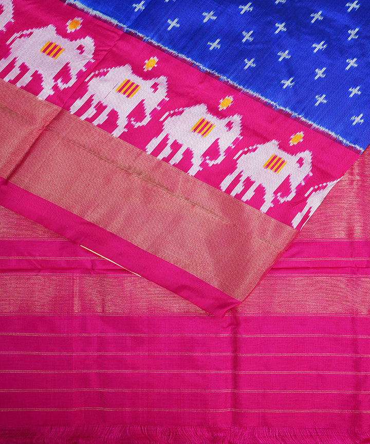 Navy blue pink handloom silk pochampally ikat saree