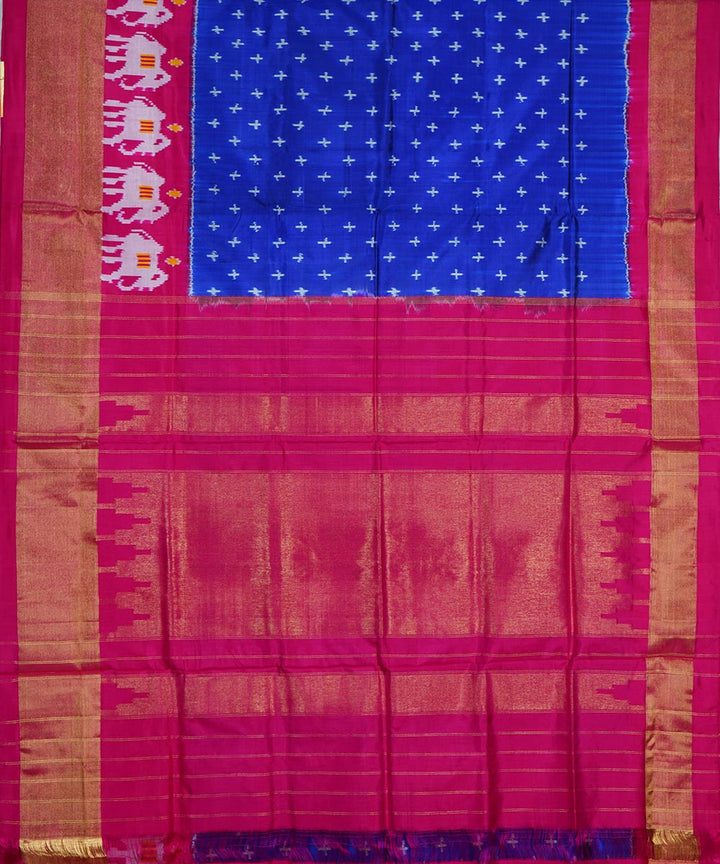 Navy blue pink handloom silk pochampally ikat saree