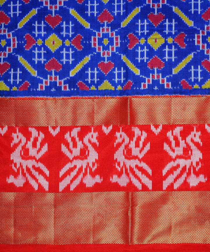 Navy blue orange handwoven silk pochampally ikat saree