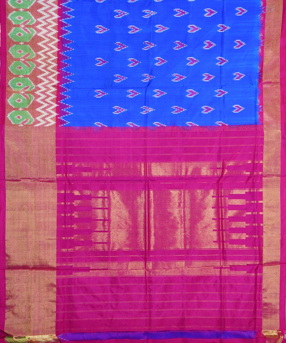 Navy blue pink silk handwoven pochampally ikat saree