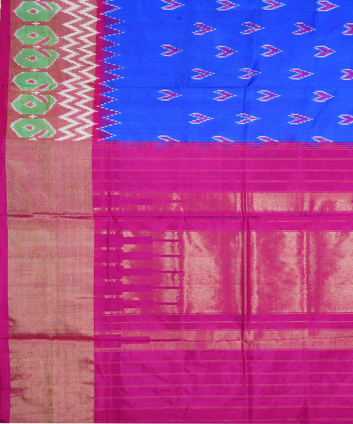 Navy blue pink silk handwoven pochampally ikat saree