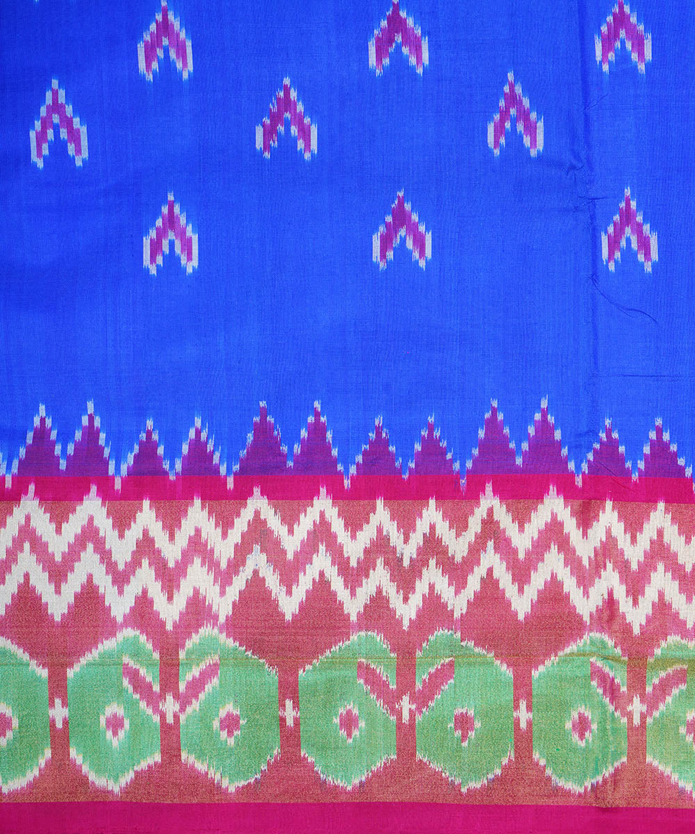 Navy blue pink silk handwoven pochampally ikat saree