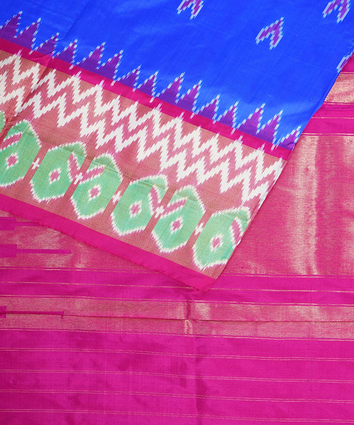 Navy blue pink silk handwoven pochampally ikat saree