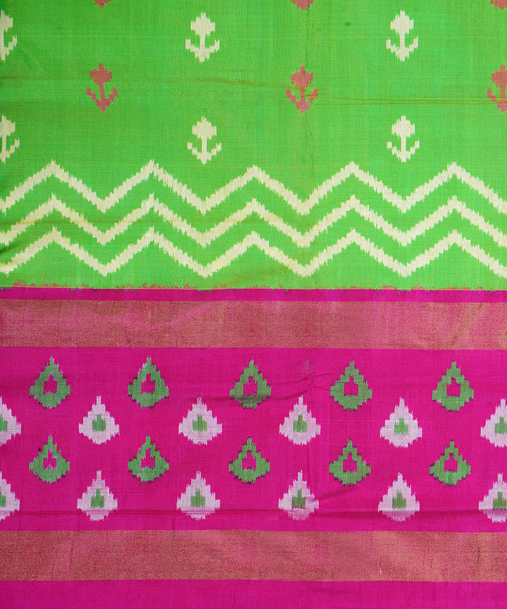 Lime green pink handloom silk pochampally ikat saree