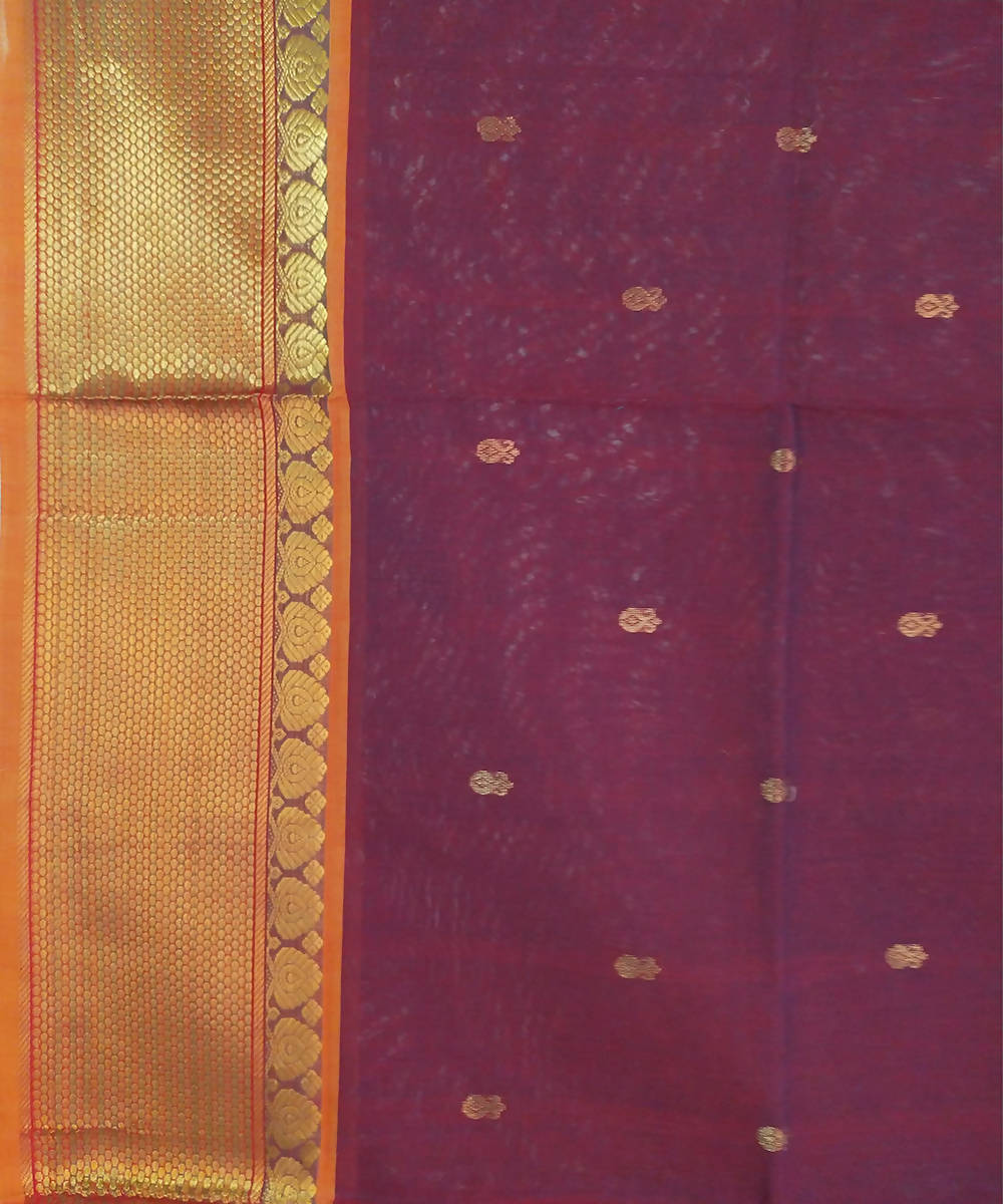Hand woven purple butta cotton venkatagiri saree