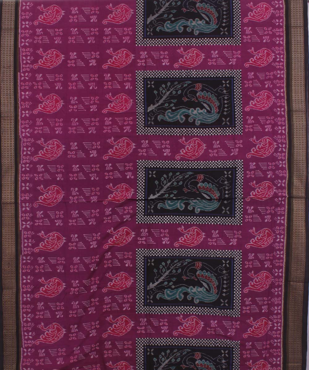 Rose Pink Black Handloom Sambalpuri Saree