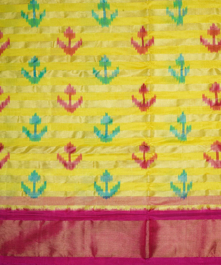 Yellow pink handwoven silk pochampally ikat saree