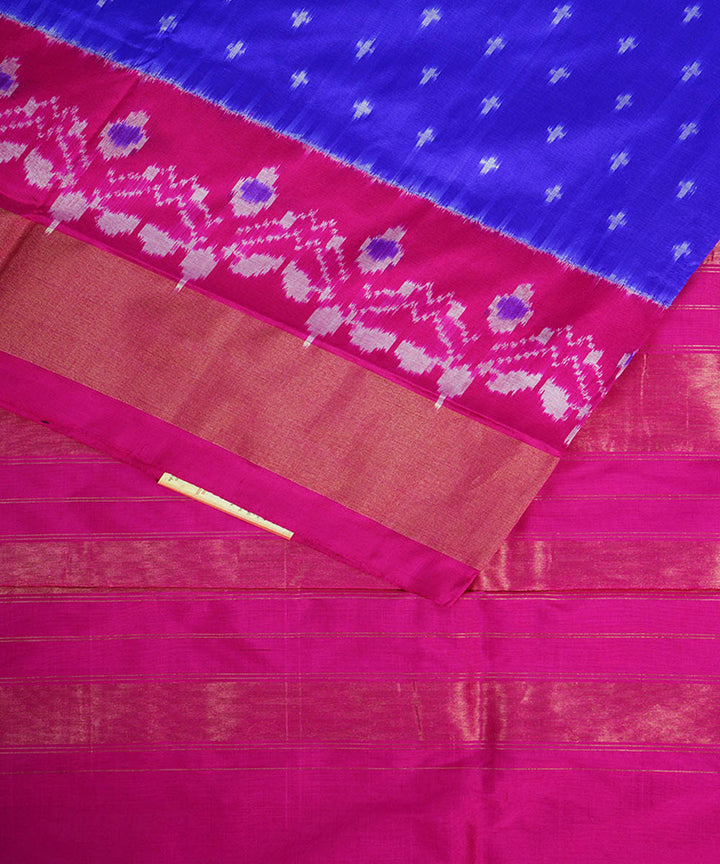 Navy blue pink silk handloom pochampally ikat saree