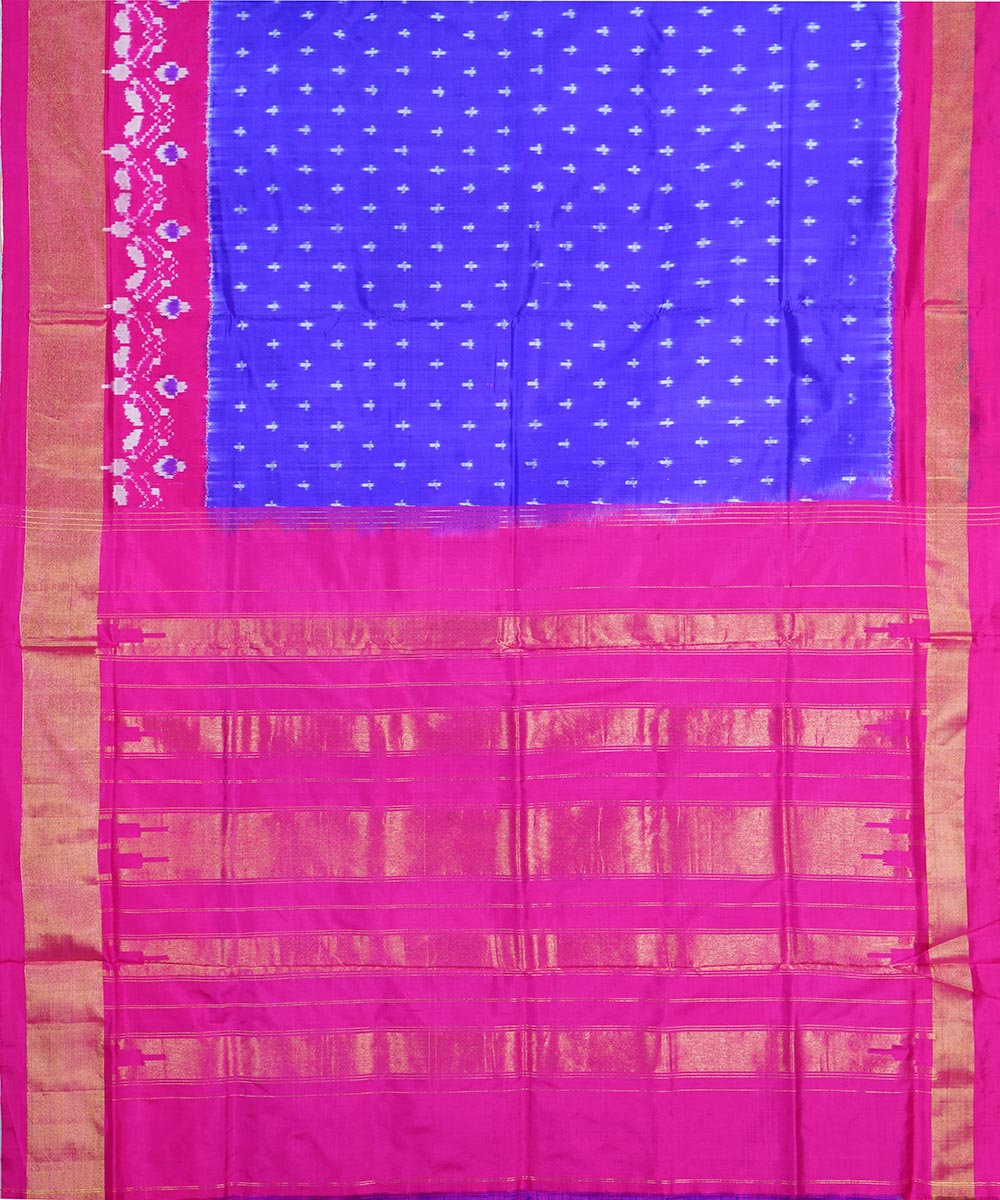 Navy blue pink silk handloom pochampally ikat saree