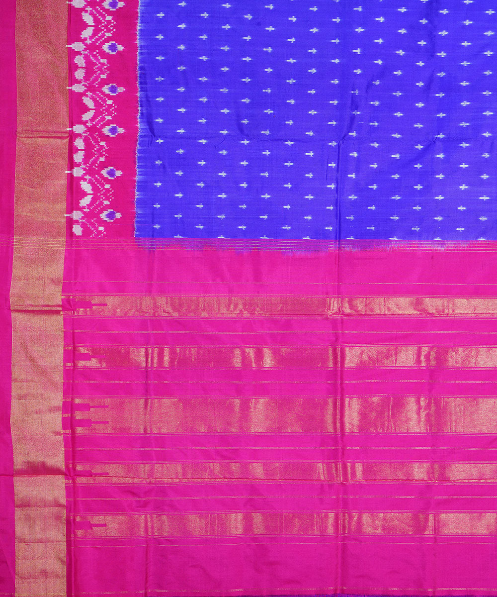 Navy blue pink silk handloom pochampally ikat saree