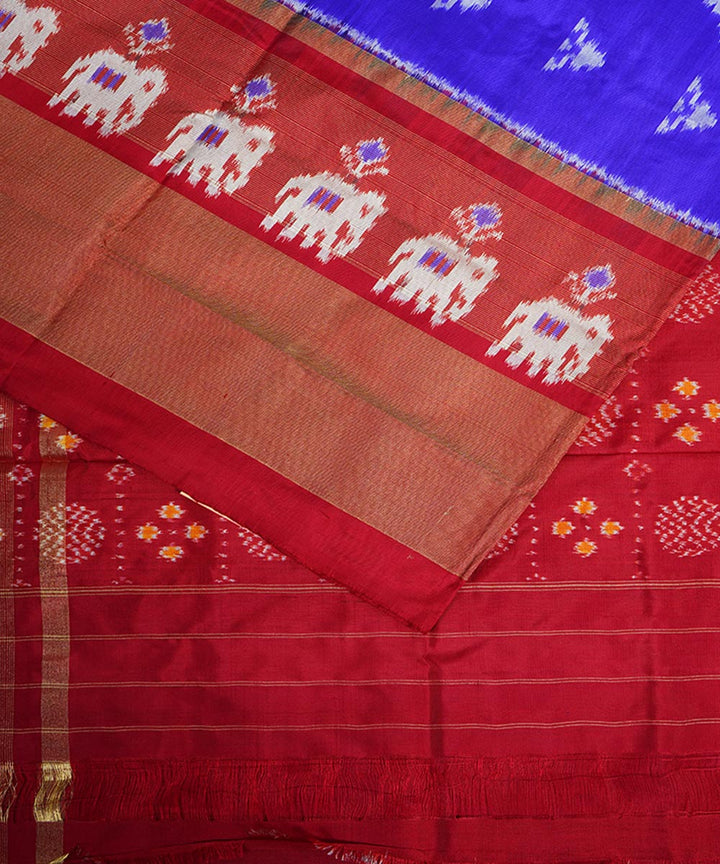 Navy blue red handwoven silk pochampally ikat saree