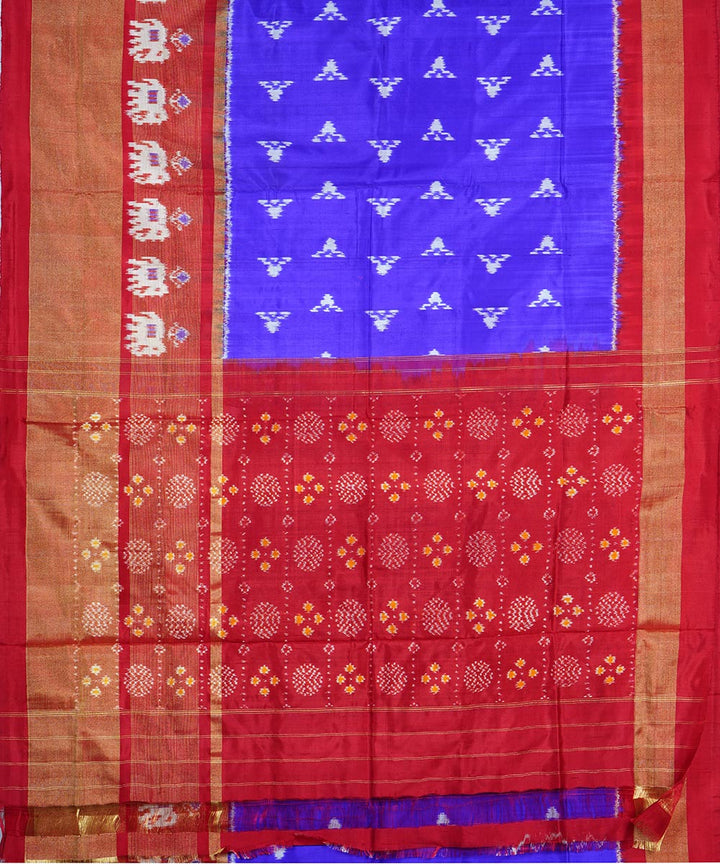 Navy blue red handwoven silk pochampally ikat saree