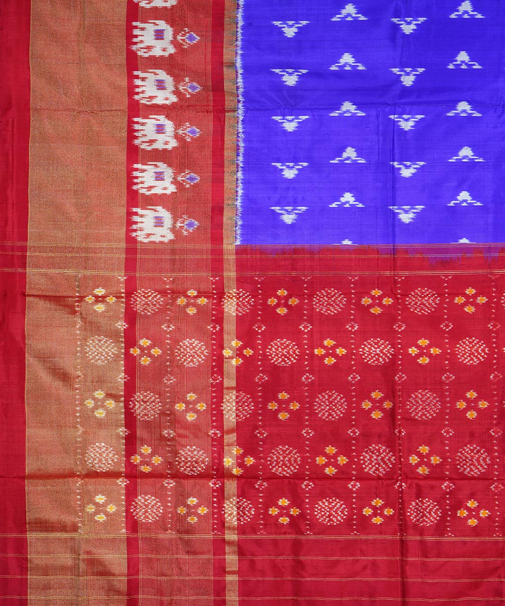Navy blue red handwoven silk pochampally ikat saree
