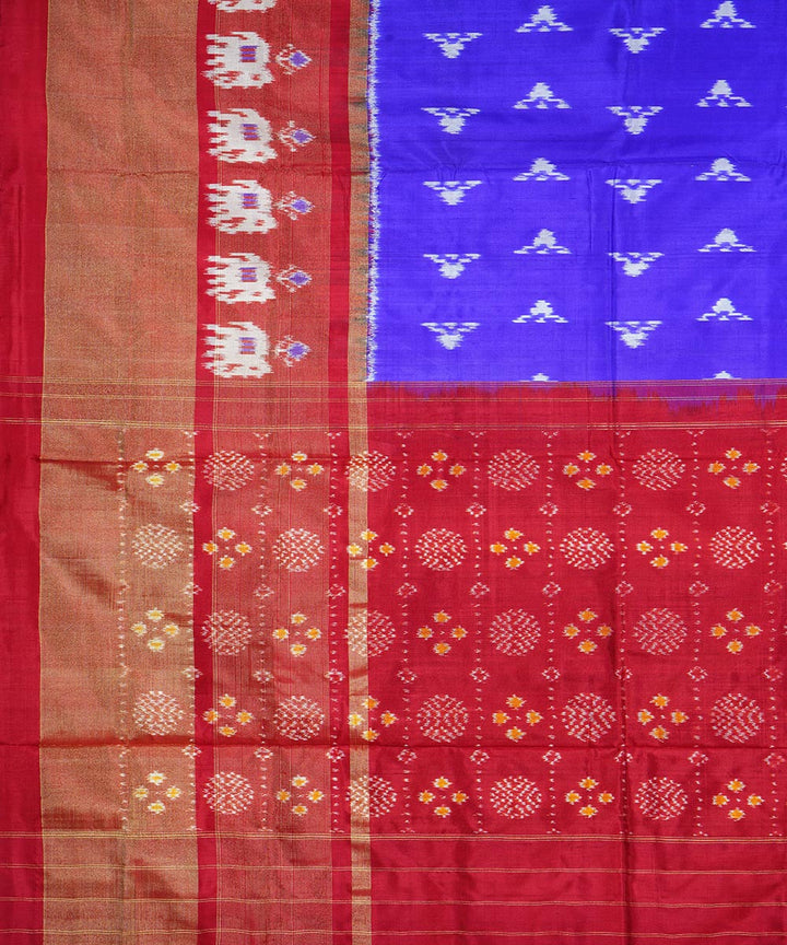 Navy blue red handwoven silk pochampally ikat saree
