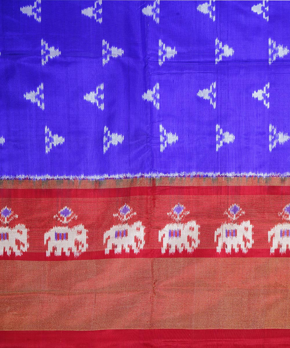 Navy blue red handwoven silk pochampally ikat saree