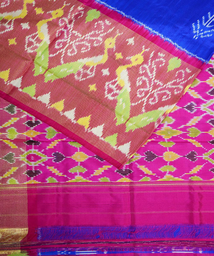 Navy blue pink handwoven silk pochampally ikkat saree