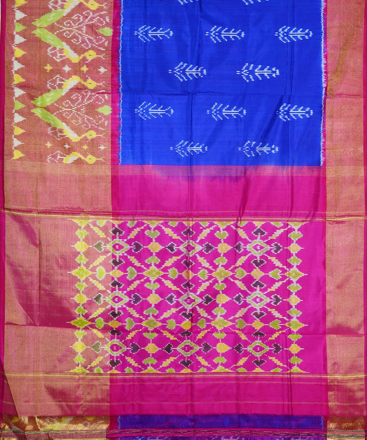 Navy blue pink handwoven silk pochampally ikkat saree