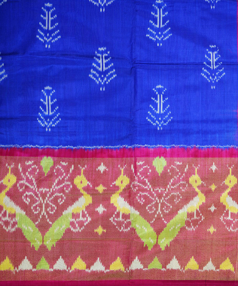 Navy blue pink handwoven silk pochampally ikkat saree