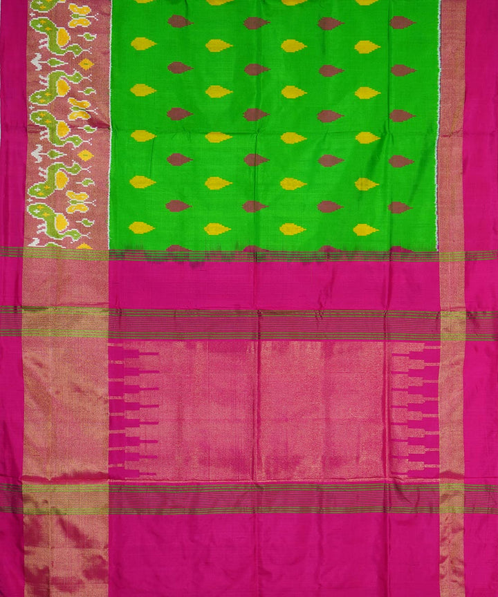 Lime green pink silk handloom pochampally ikat saree