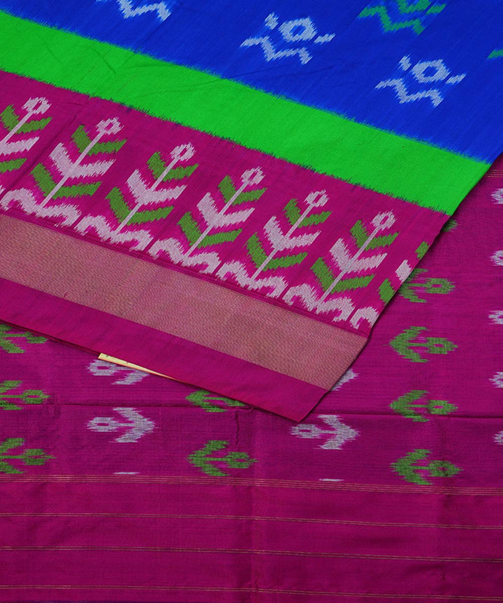 Navy blue pink handloom silk pochampally ikkat saree