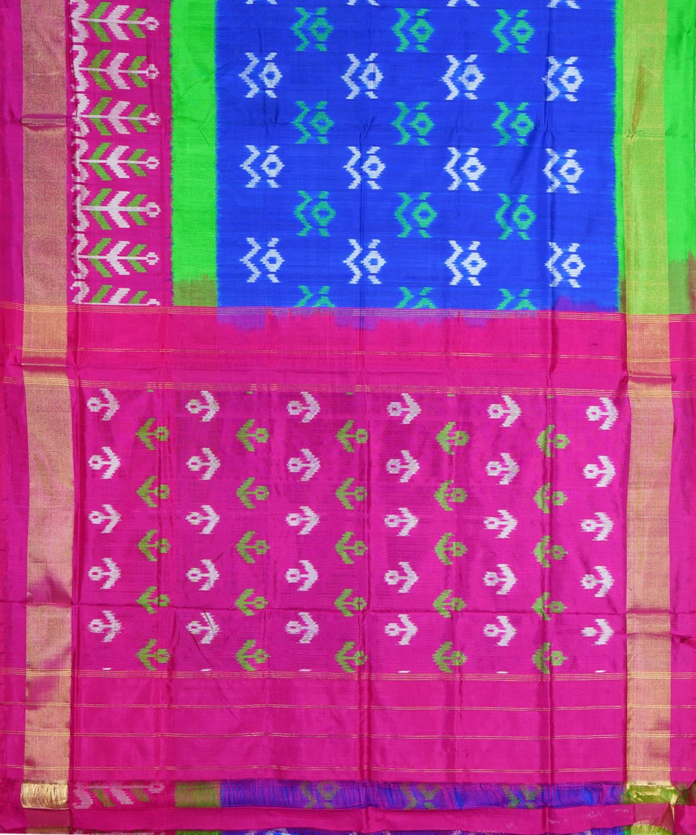 Navy blue pink handloom silk pochampally ikkat saree