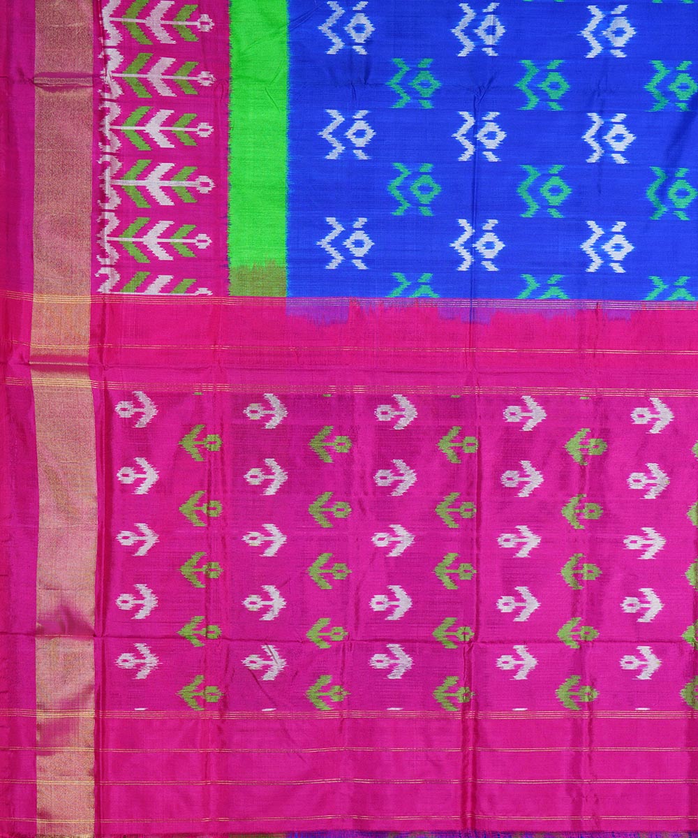 Navy blue pink handloom silk pochampally ikkat saree