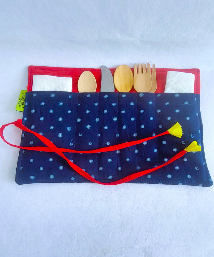 Blue handcrafted cotton cutlery pouch