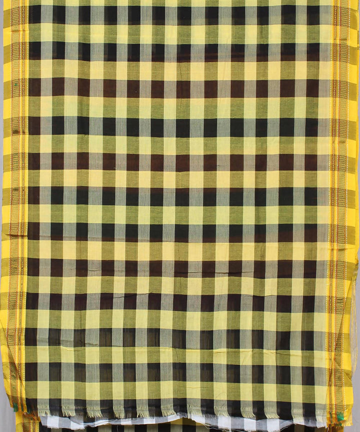 yellow black checks handwoven chikki paras border ilkal saree