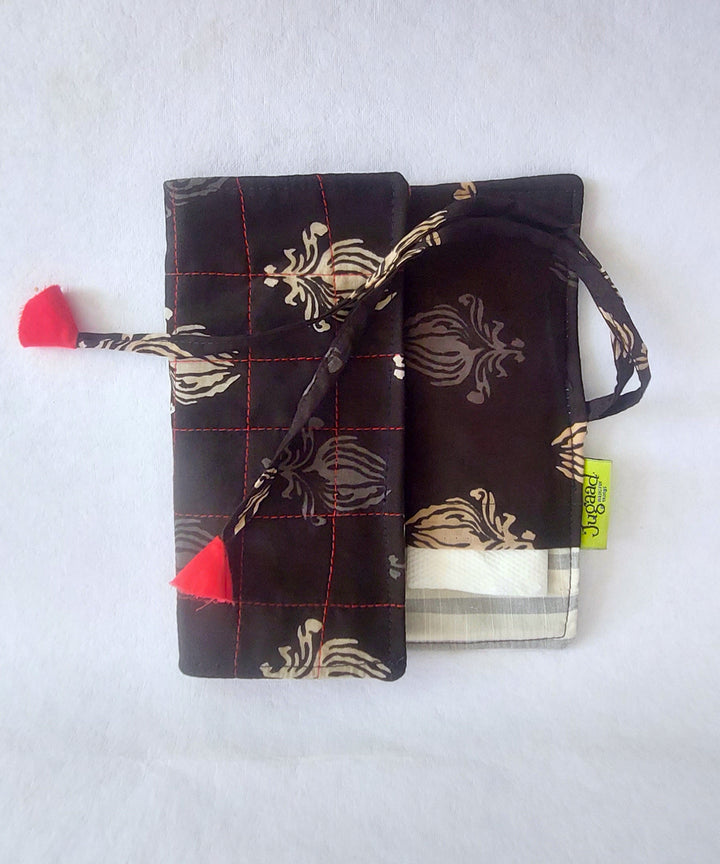 Brown black handcrafted cotton cutlery pouch