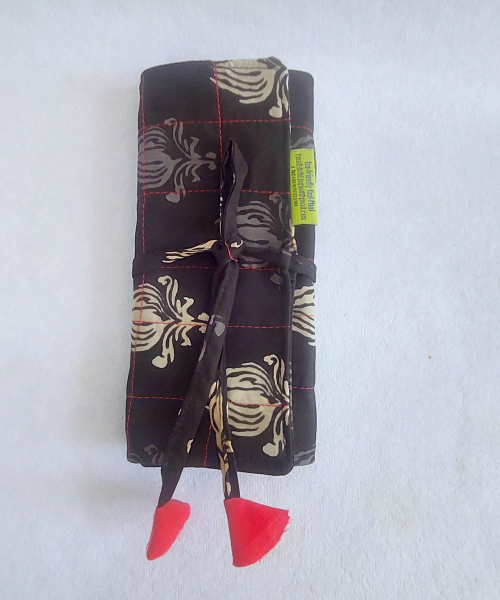 Brown black handcrafted cotton cutlery pouch