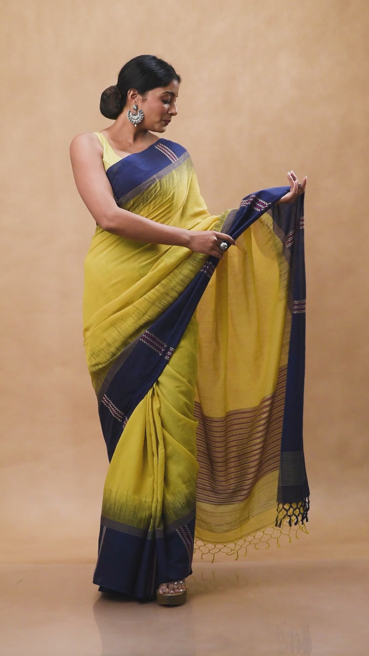 Mustard handloom cotton jamdani saree