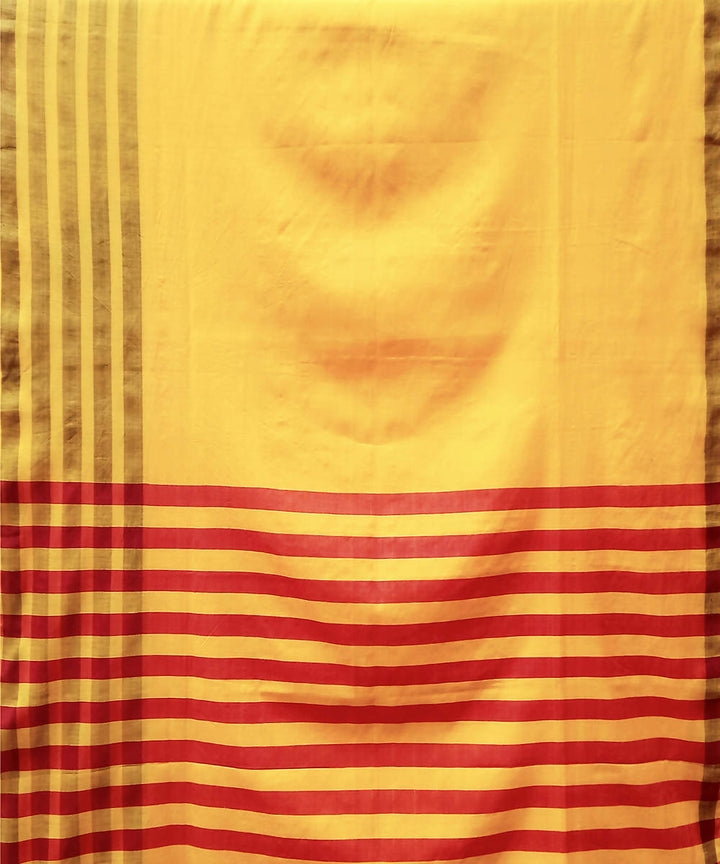 Yellow red hand woven extra weft cotton silk saree