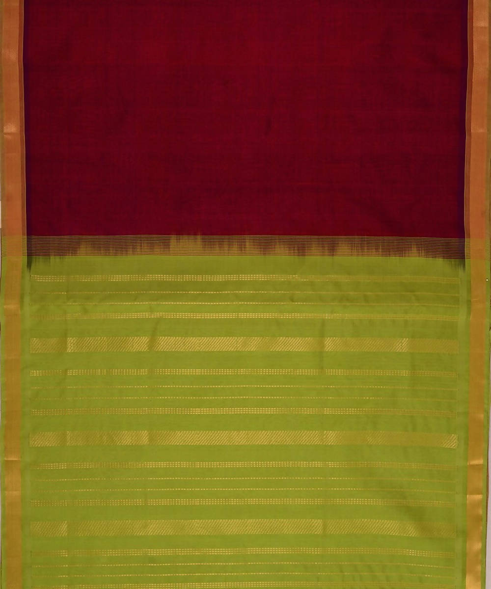 Dark red kanjivaram silk cotton saree with green border