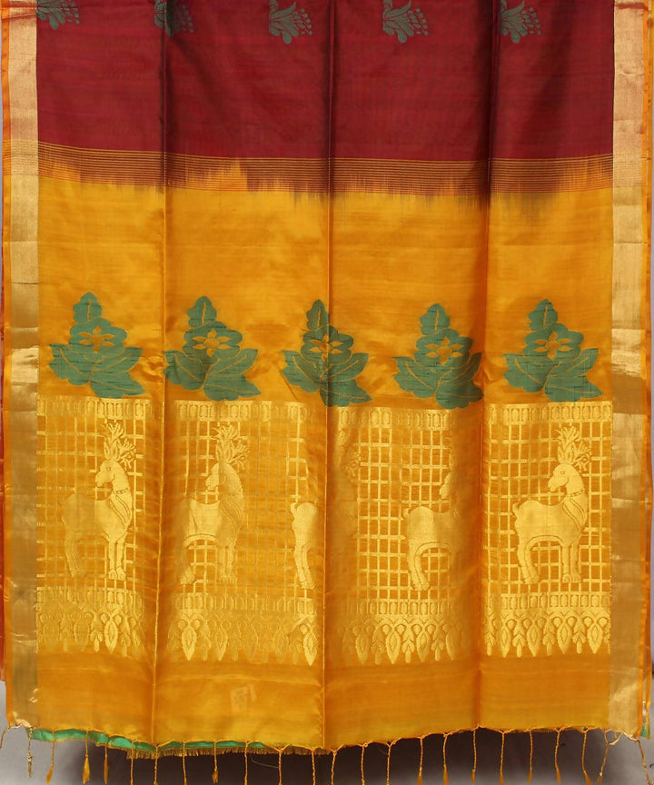 maroon yellow karnataka handwoven silk saree