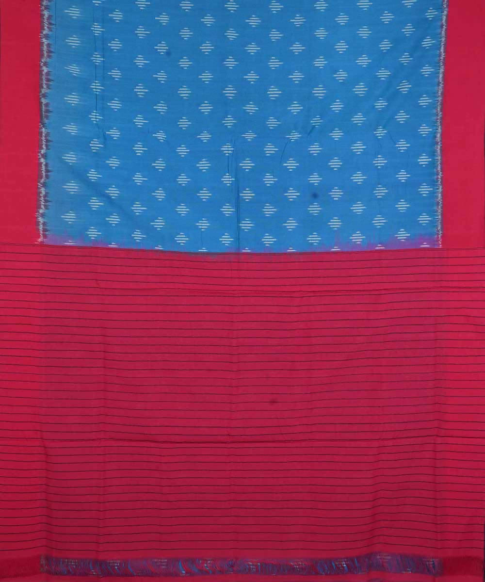 Sky blue and red cotton handloom ikat pochampally saree