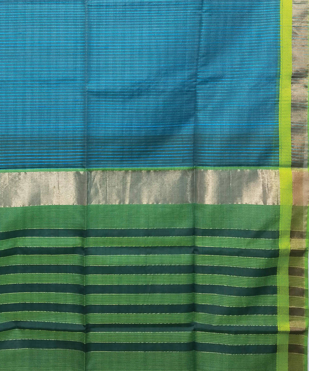 Sky blue and green handloom cotton silk maheshwari saree