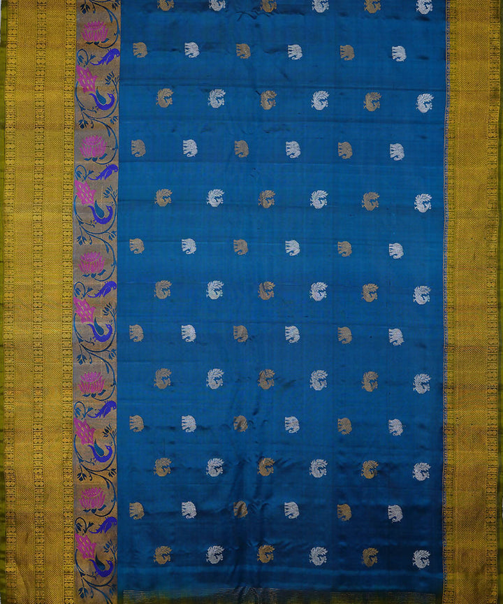 Catalina blue handwoven silk gadwal saree