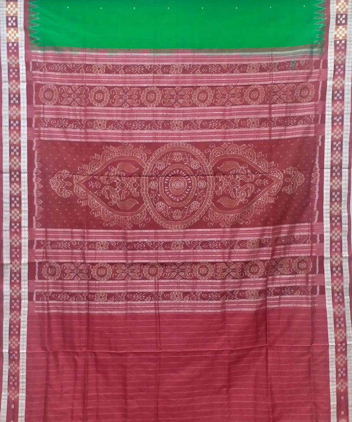 Green and maroon handwoven bomkai silk saree