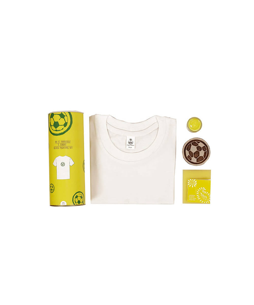 Handmade Wood Block with Yellow Football Print DIY T-Shirt Craft Kit