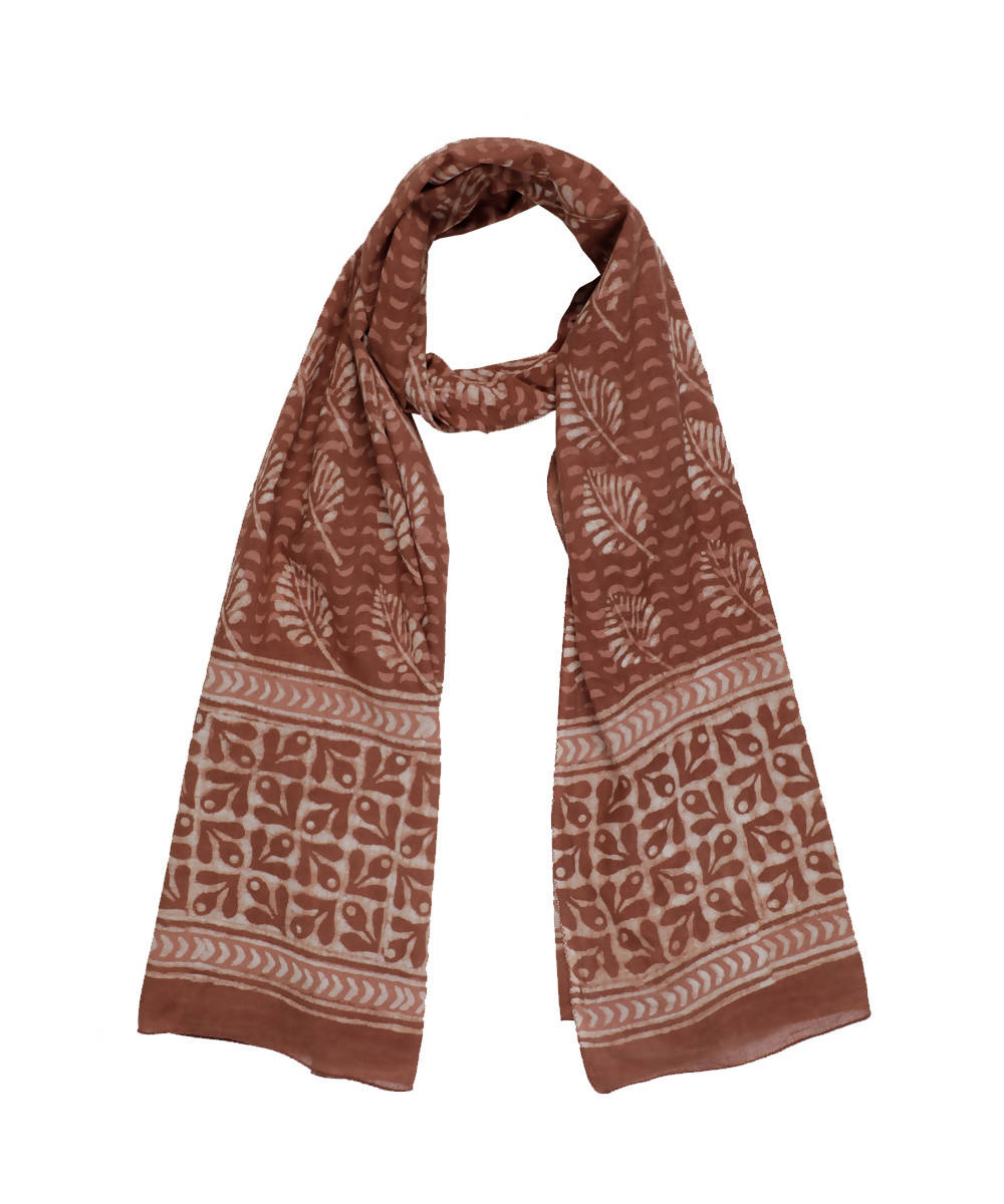 Dabu handblock print earthy brown cotton mul stole